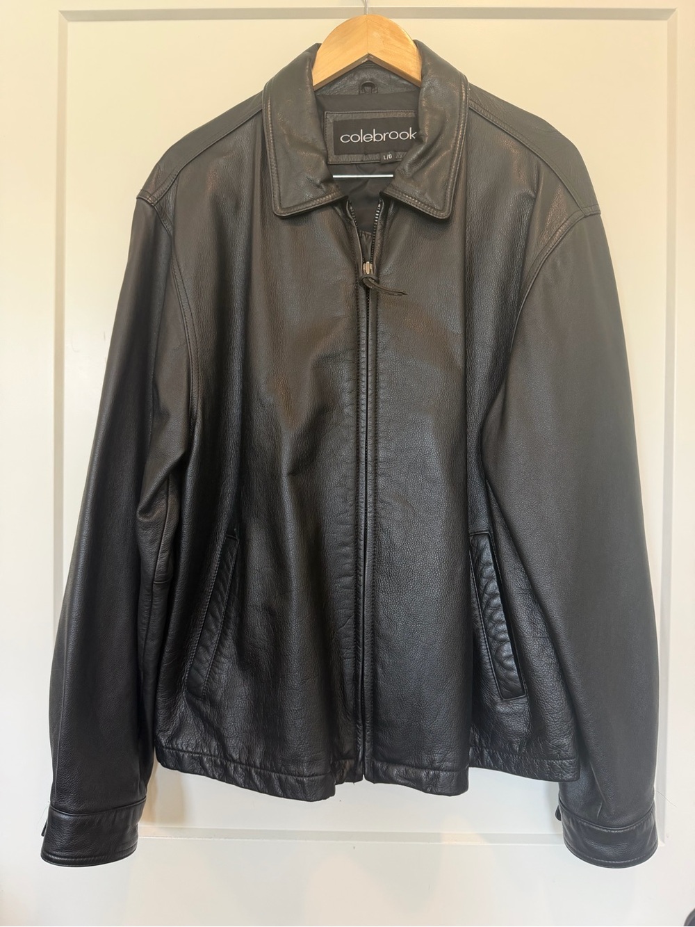 Vtg Colebrook Black Genuine Leather Full Zip Minimalist Bomber 90s Jacket sz